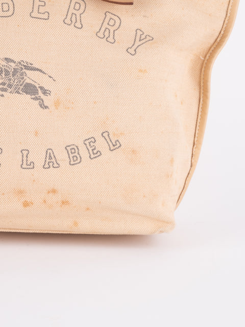 Burberry Vintage Beige Canvas Logo Tote Bag