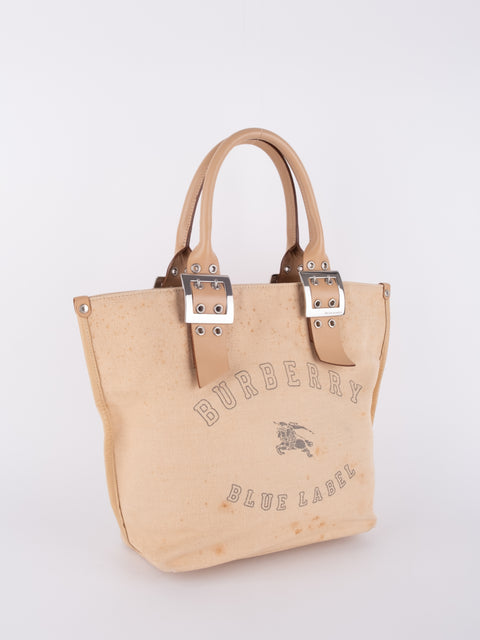 Burberry Vintage Beige Canvas Logo Tote Bag