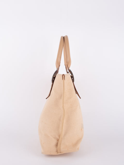 Burberry Vintage Beige Canvas Logo Tote Bag