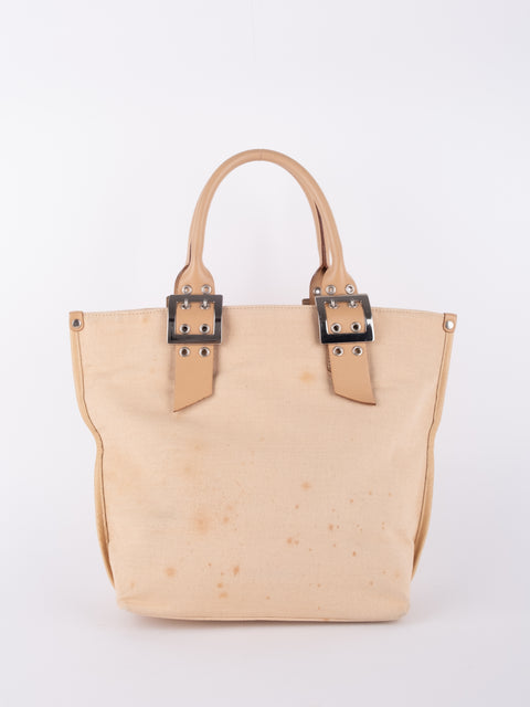 Burberry Vintage Beige Canvas Logo Tote Bag