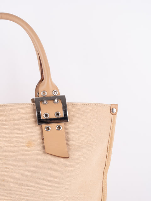 Burberry Vintage Beige Canvas Logo Tote Bag