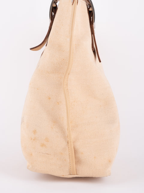 Burberry Vintage Beige Canvas Logo Tote Bag