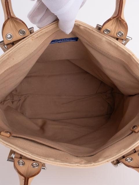 Burberry Vintage Beige Canvas Logo Tote Bag