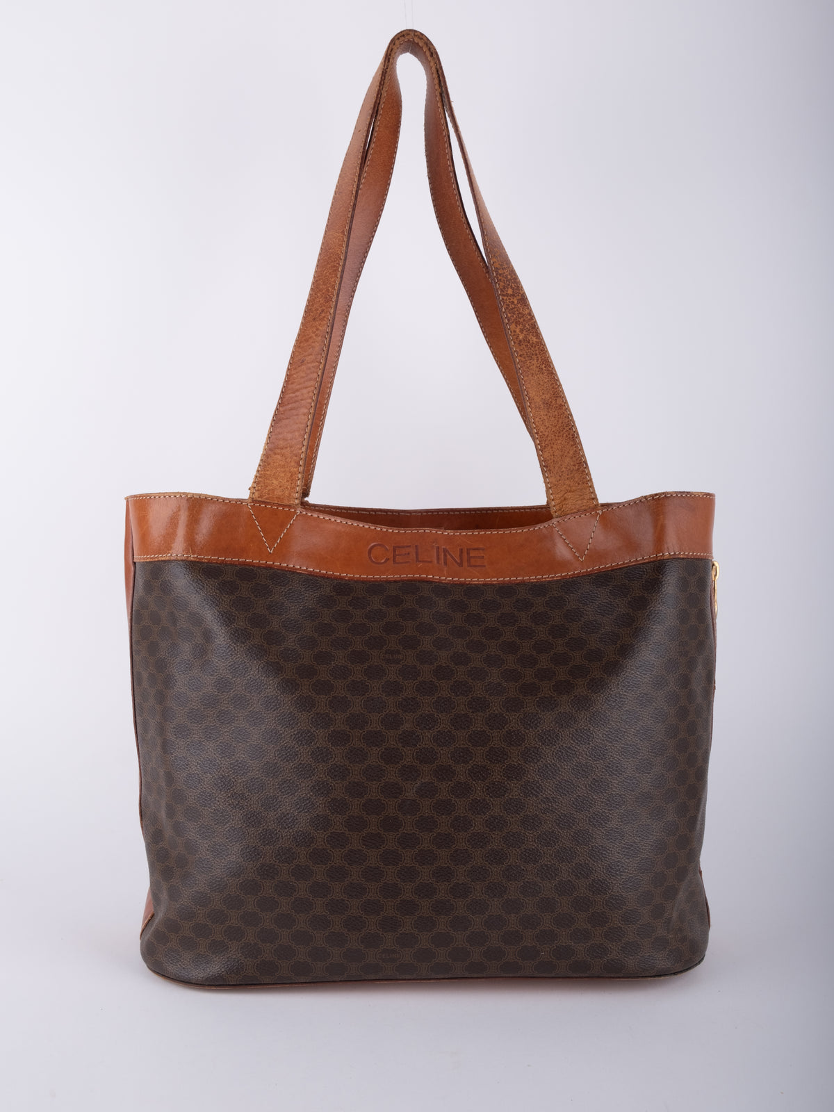 Celine Macadam Brown Leather Trim Tote Bag
