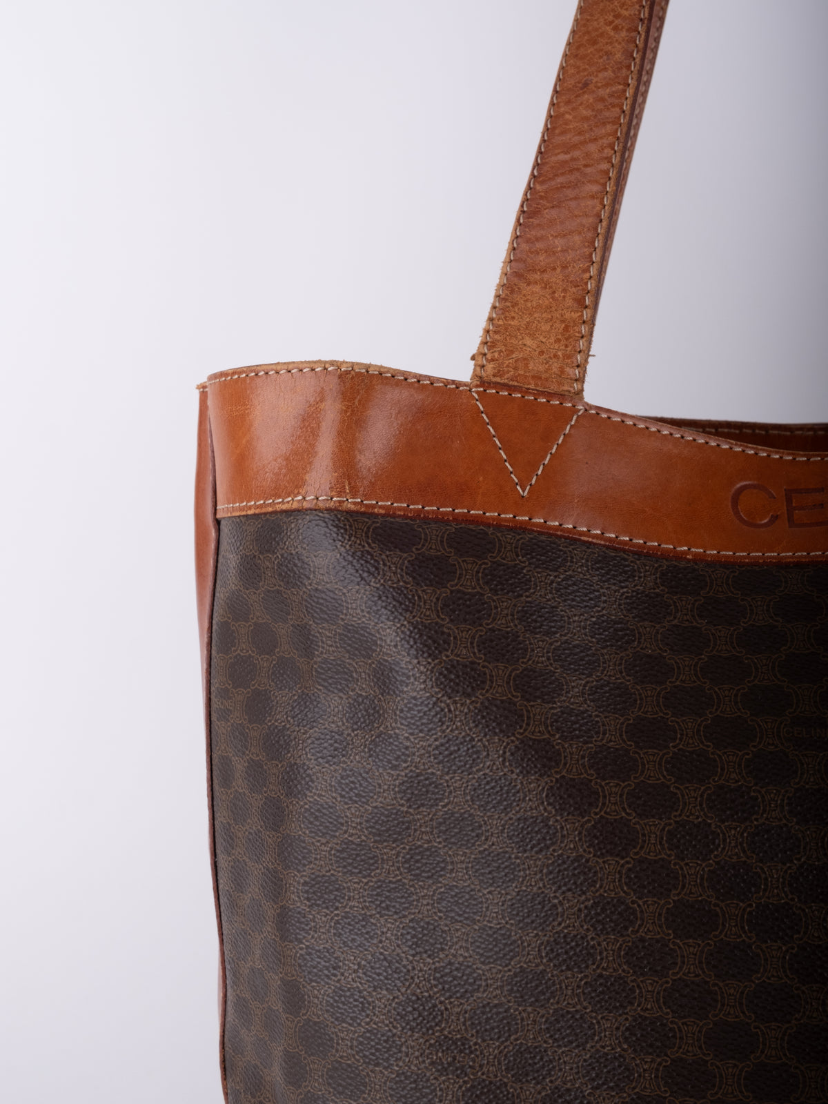 Celine Macadam Brown Leather Trim Tote Bag