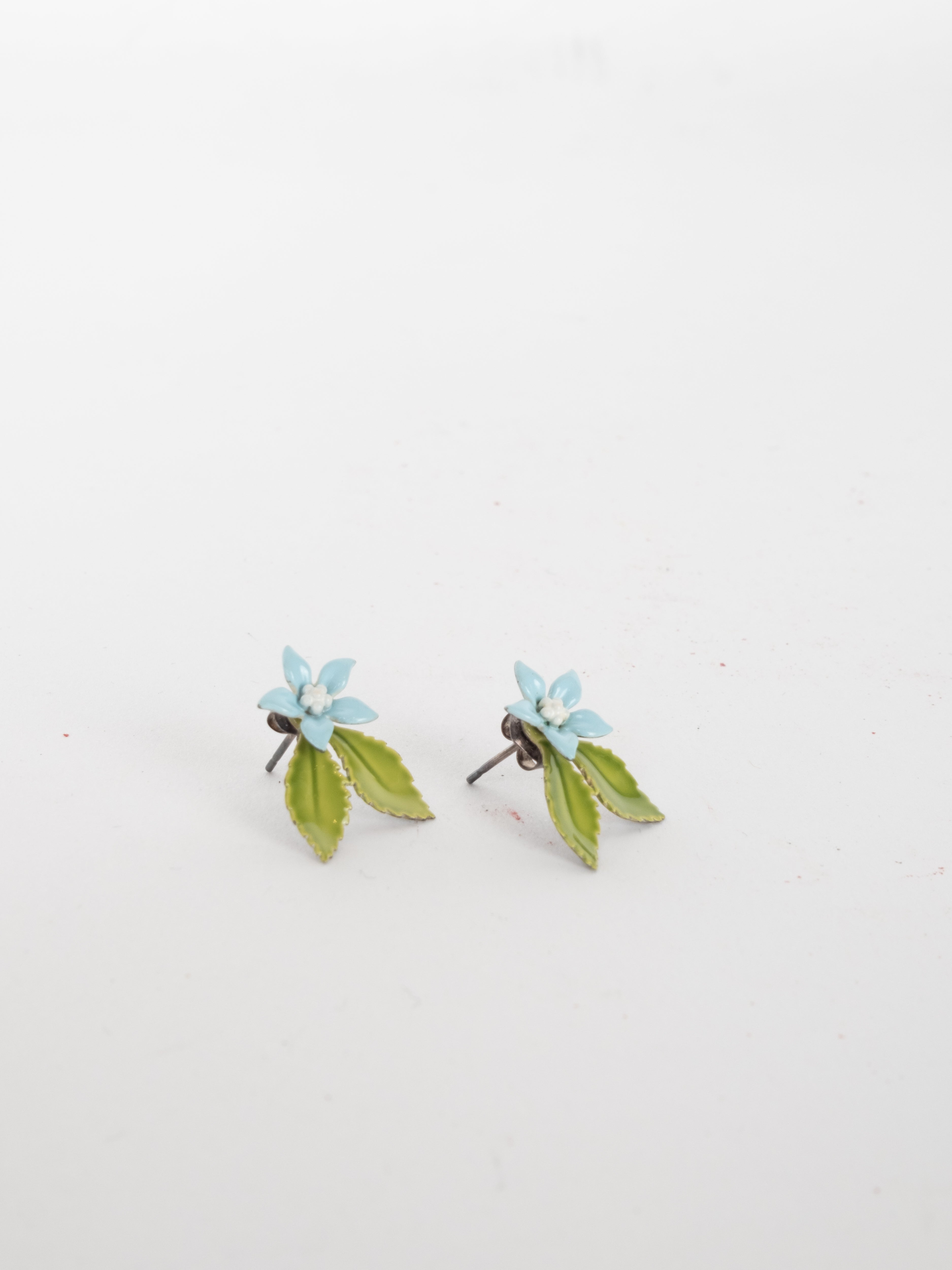 Vintage Floral Earrings Blue Green