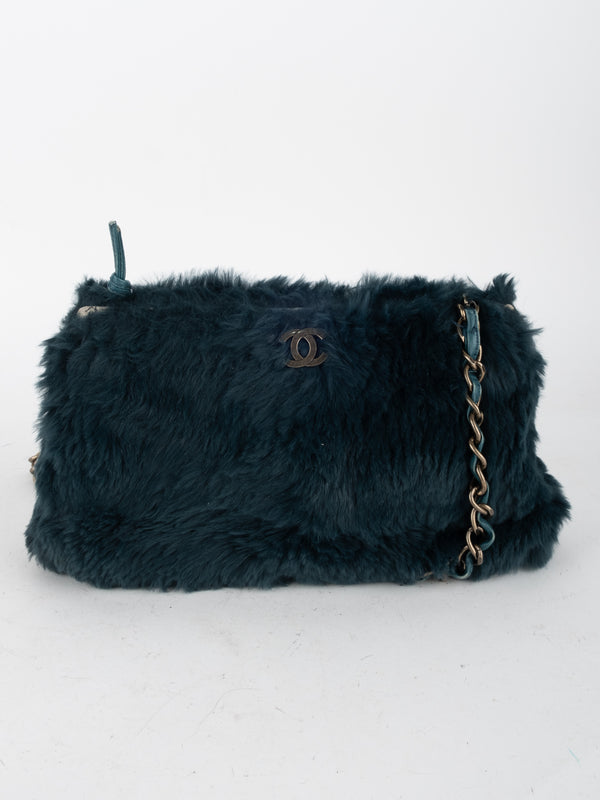 CHANEL Vintage Fur Shoulder Bag Karl Lagerfeld Era Black