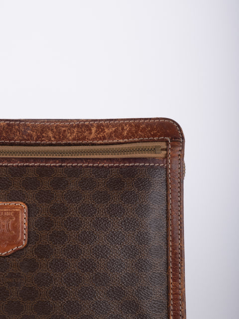 Celine Macadam Vintage Brown Zip Clutch