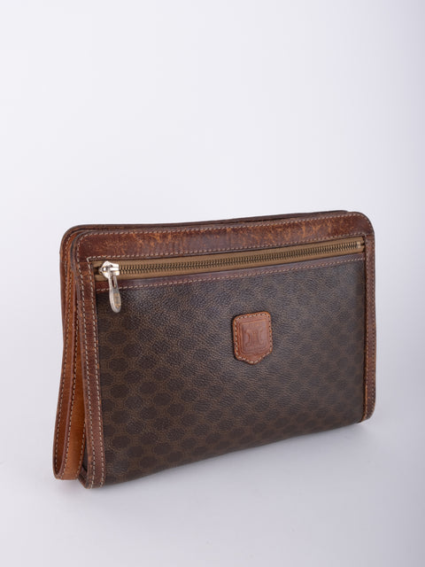 Celine Macadam Vintage Brown Zip Clutch