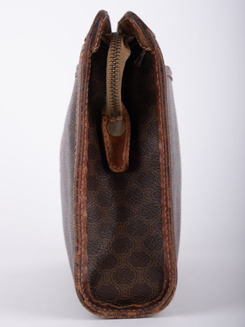 Celine Macadam Vintage Brown Zip Clutch