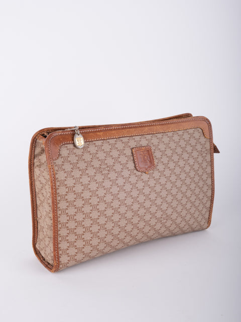 Celine Macadam Vintage Beige Zip Clutch