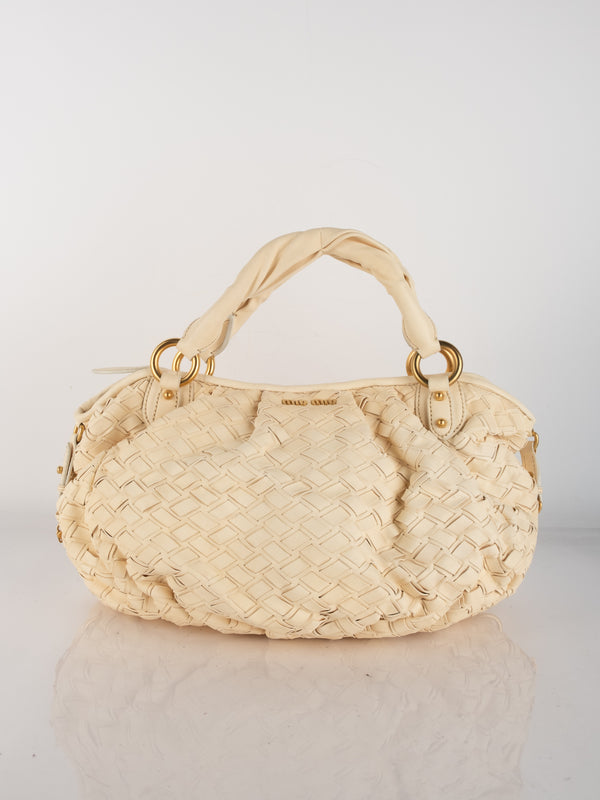Miu Miu Vintage Cream Woven Leather Bag