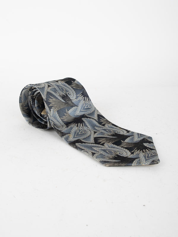 Vintage Patterned Silk Tie Grey & Black