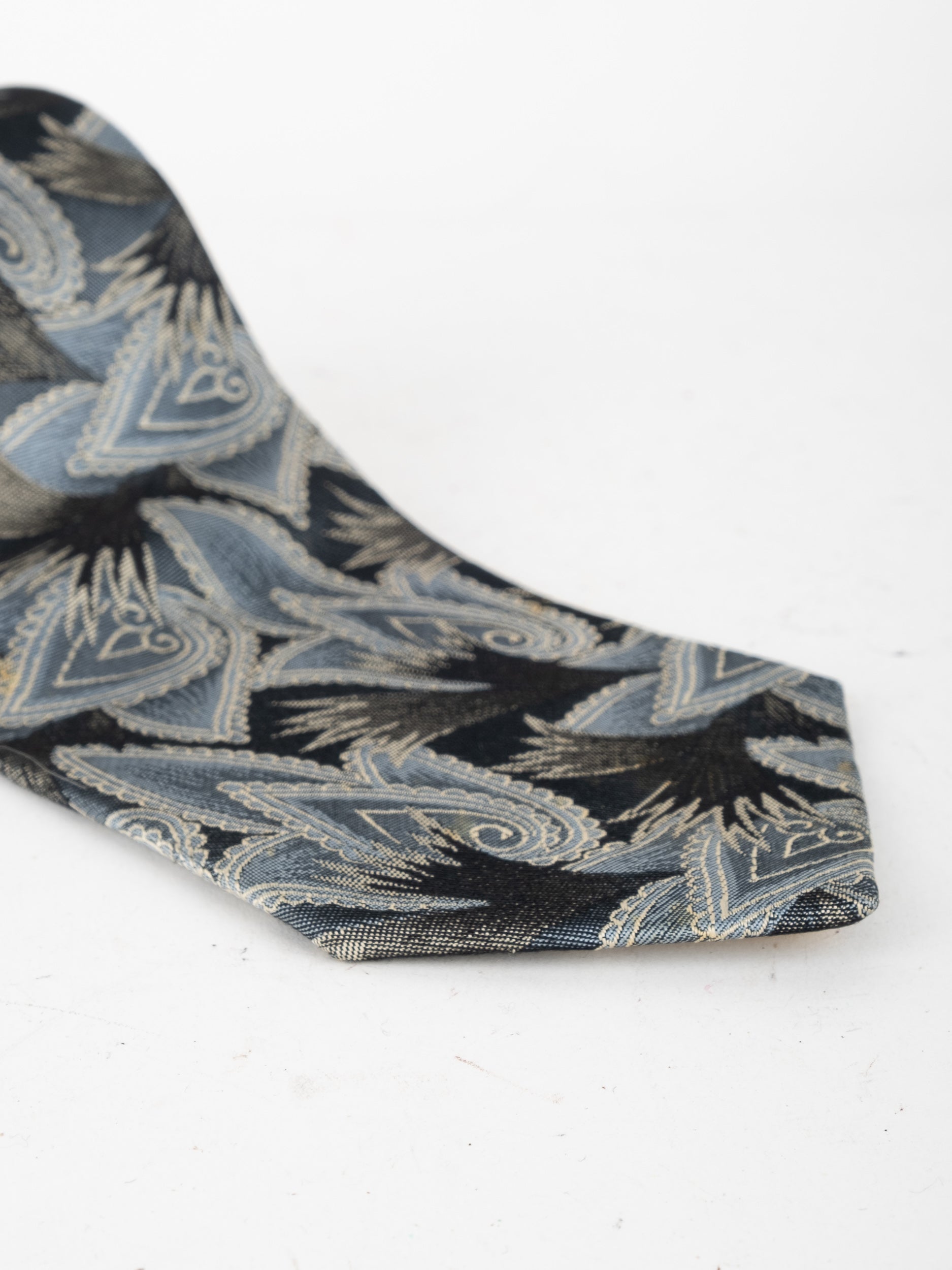Vintage Patterned Silk Tie Grey & Black