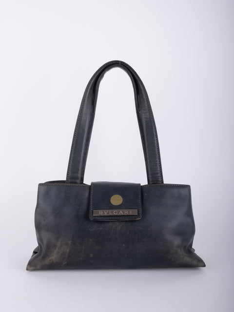 Bvlgari Vintage Black Leather Tote Bag