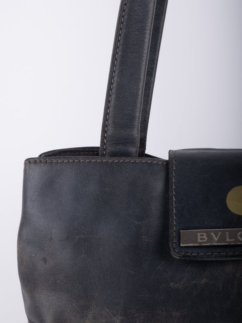 Bvlgari Vintage Black Leather Tote Bag
