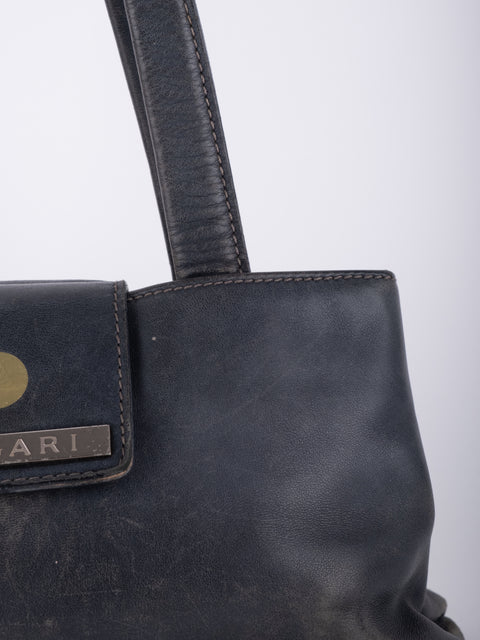 Bvlgari Vintage Black Leather Tote Bag