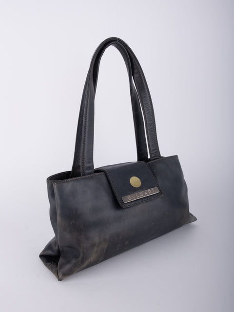 Bvlgari Vintage Black Leather Tote Bag