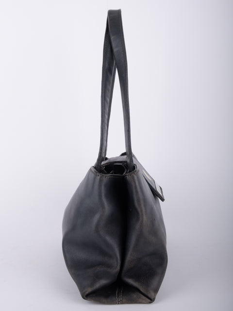 Bvlgari Vintage Black Leather Tote Bag