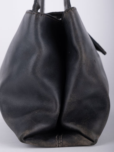 Bvlgari Vintage Black Leather Tote Bag