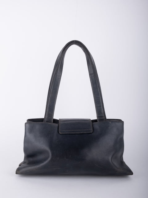Bvlgari Vintage Black Leather Tote Bag