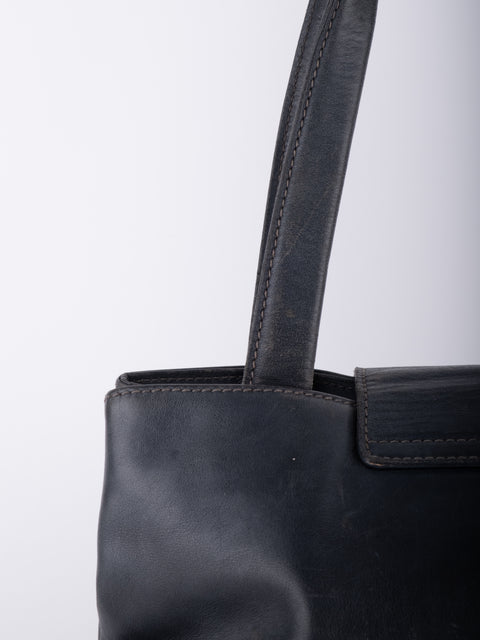 Bvlgari Vintage Black Leather Tote Bag
