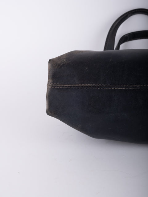 Bvlgari Vintage Black Leather Tote Bag