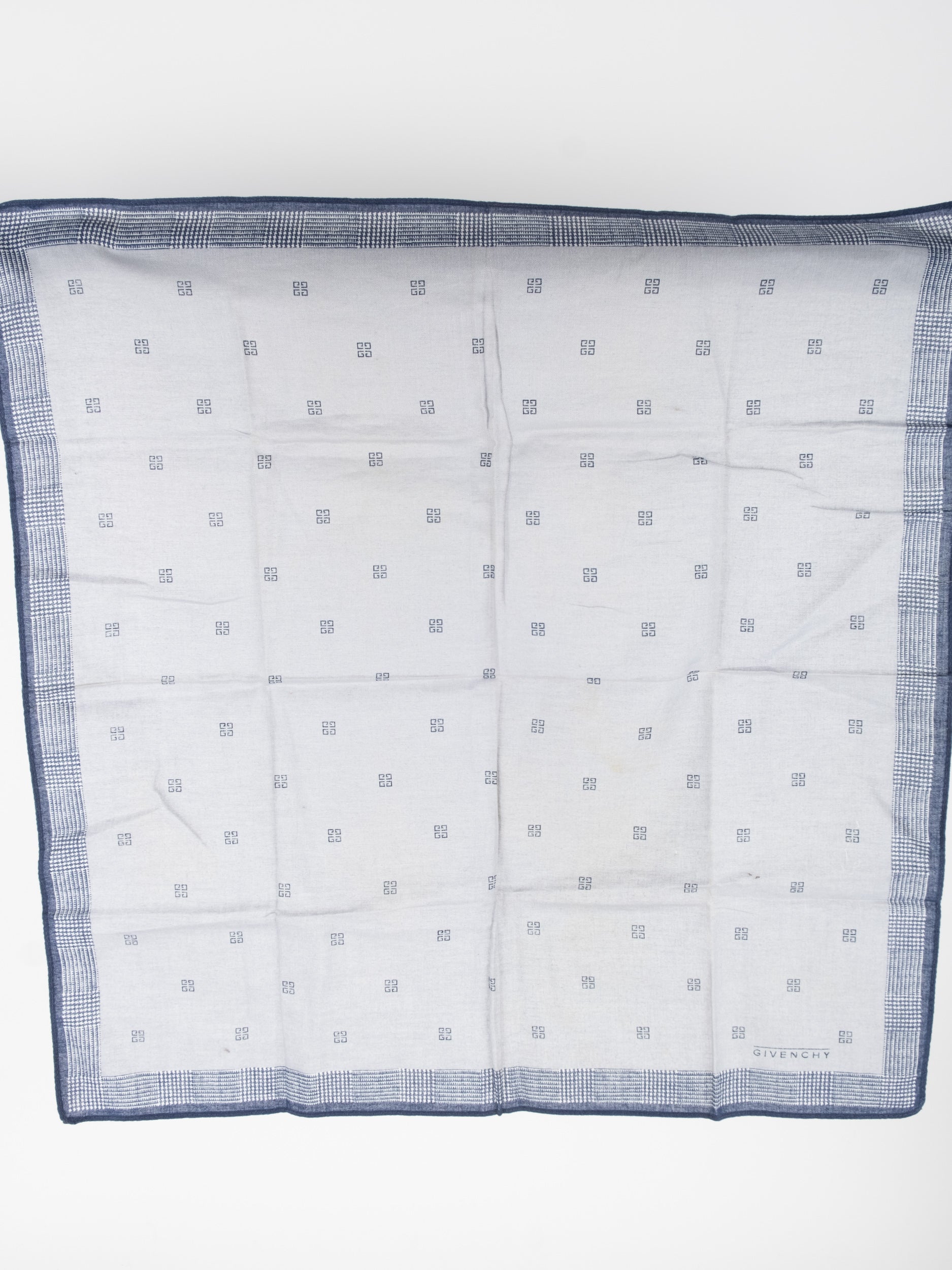 GIVENCHY Vintage Silk Pocket Square Blue & White