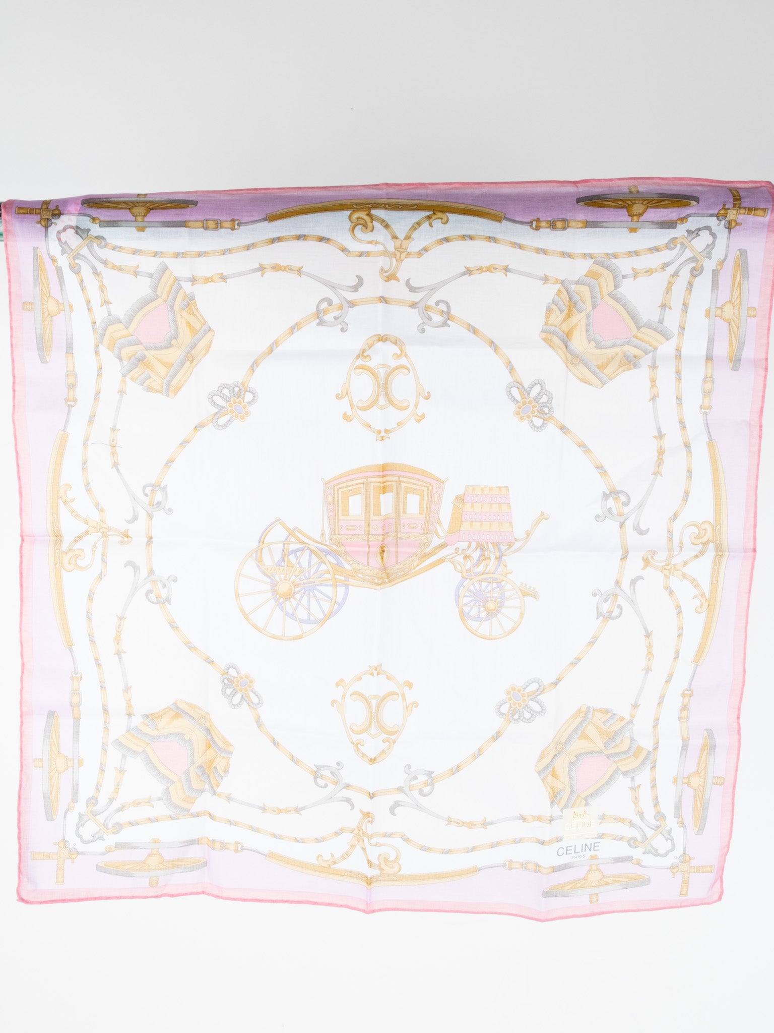 CELINE Pink & Gold Carriage Scarf