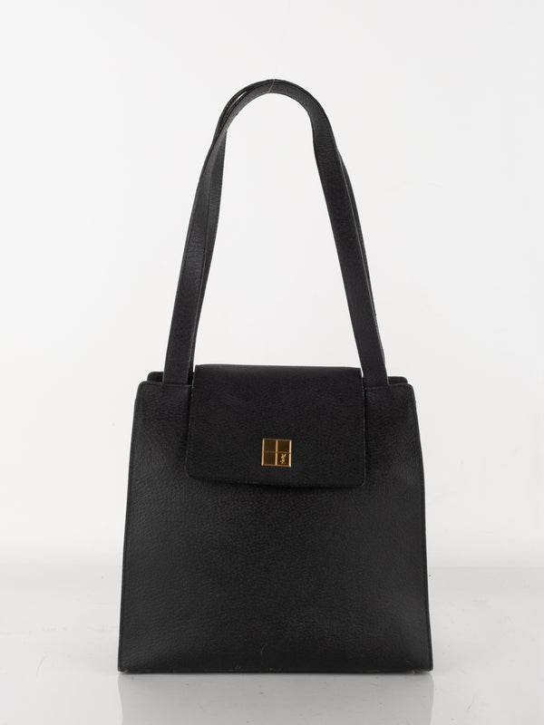 Saint Laurent Vintage Black Structured Leather Tote