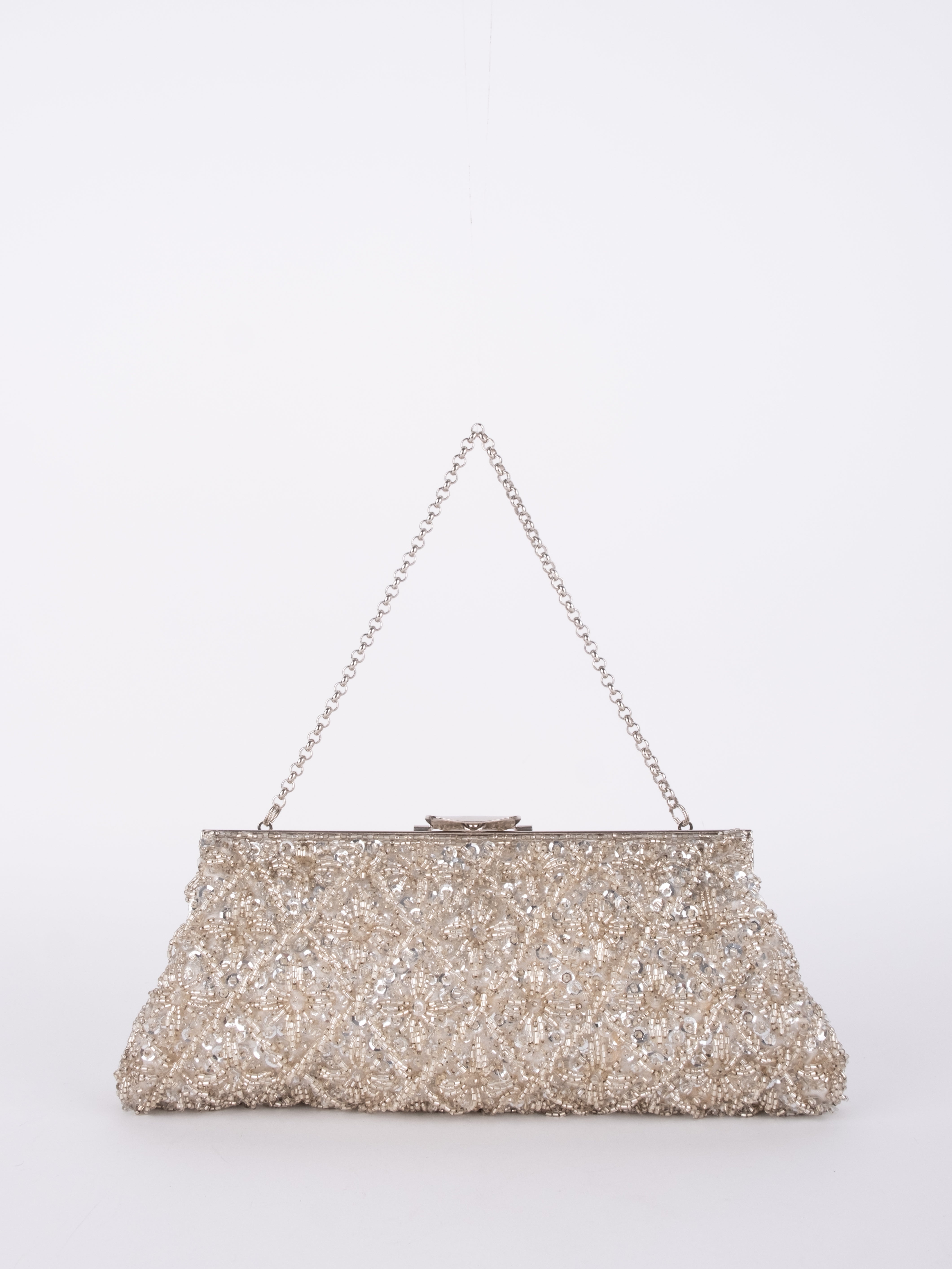 Vintage Handmade Cream Beaded Evening Bag