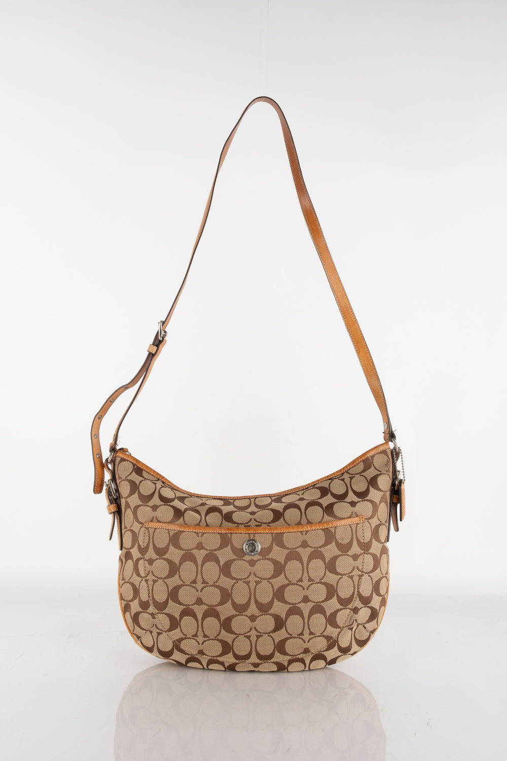Coach Signature Beige Shoulder Hobo Bag