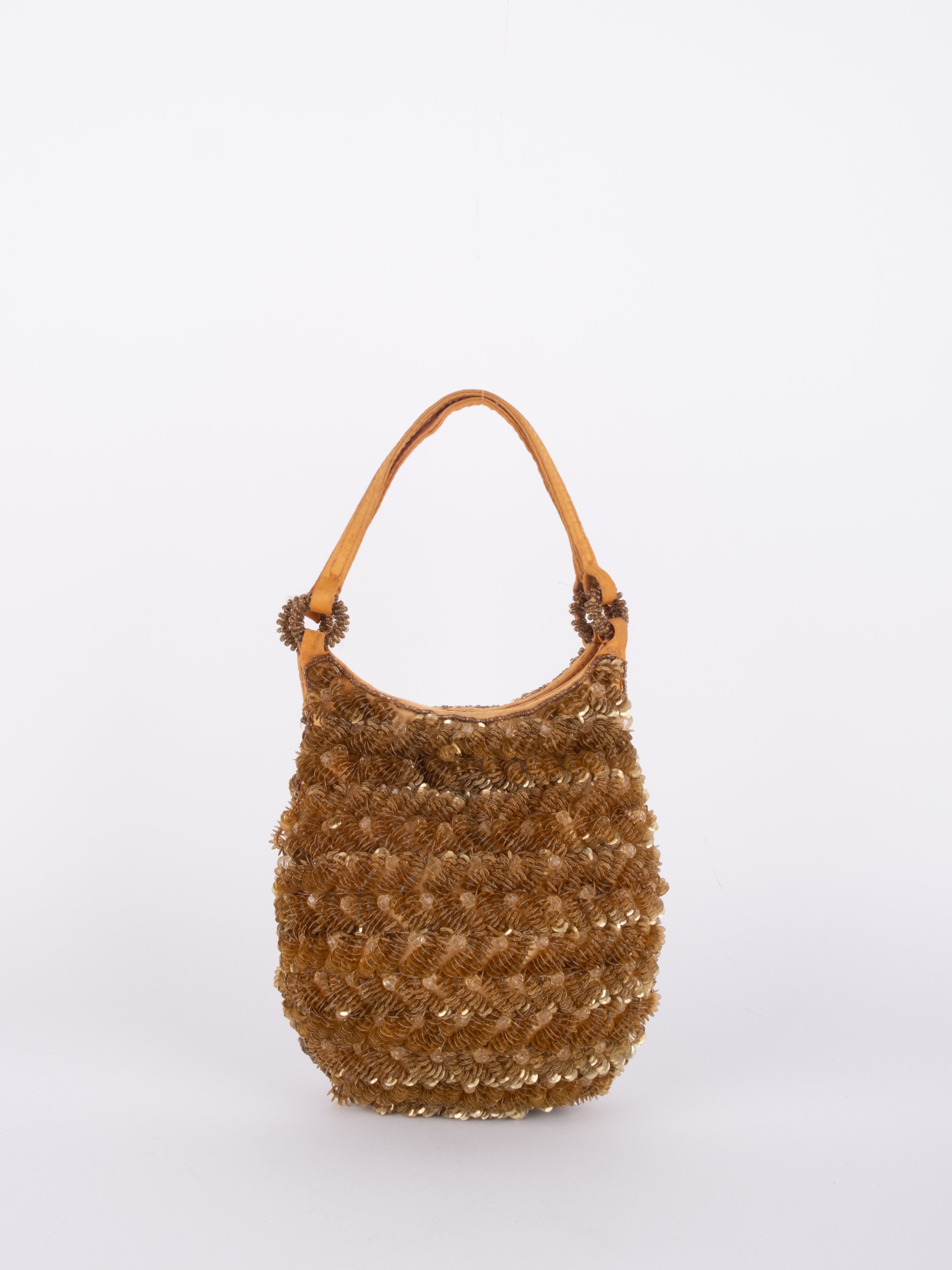 Vintage Handmade Gold Beaded Hobo Bag