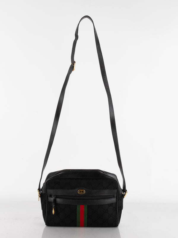 Gucci Black Monogram Web Stripe Crossbody Bag