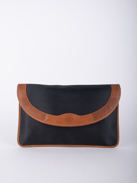 dior Vintage Black Leather Envelope Clutch