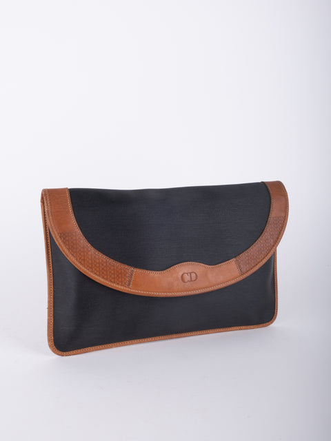 dior Vintage Black Leather Envelope Clutch