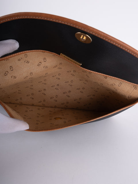 dior Vintage Black Leather Envelope Clutch