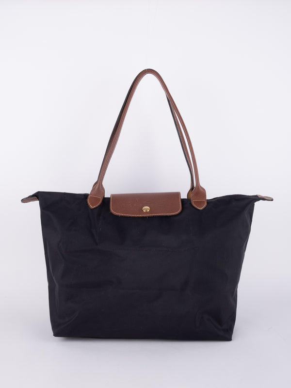 LONGCHAMP Vintage Le Pliage Black Large Shoulder Tote Bag