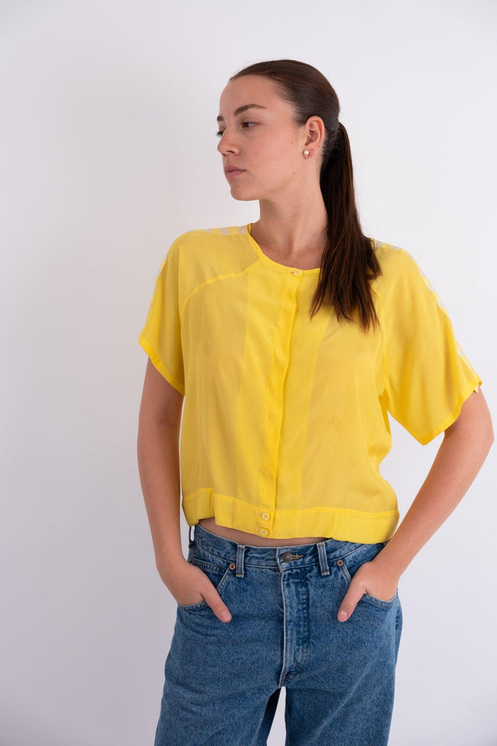 חולצת מכופתרת קצרה צהובה וינטג' - Volver