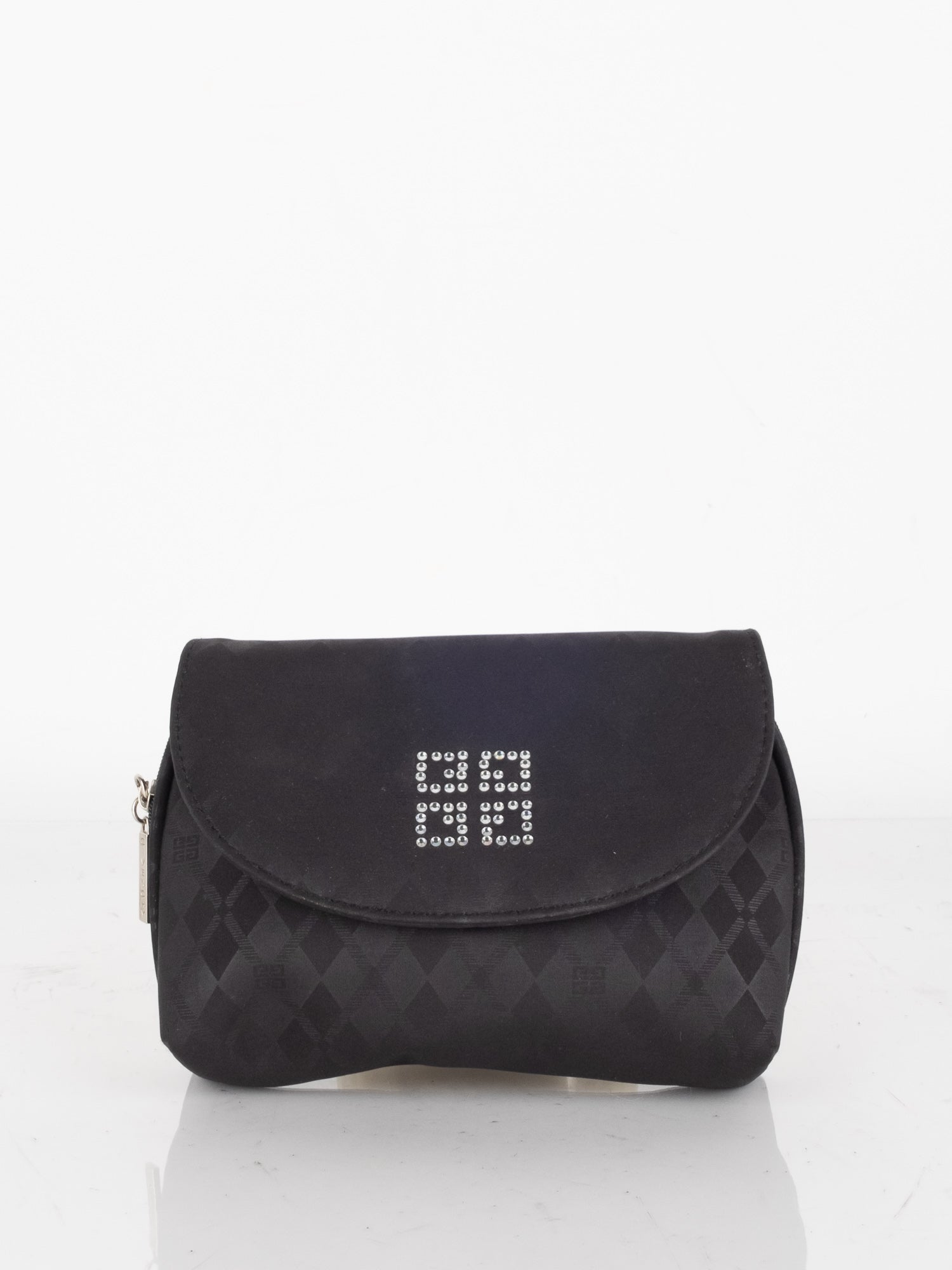 Givenchy Black Satin Flap Bag with Rhinestone Logo