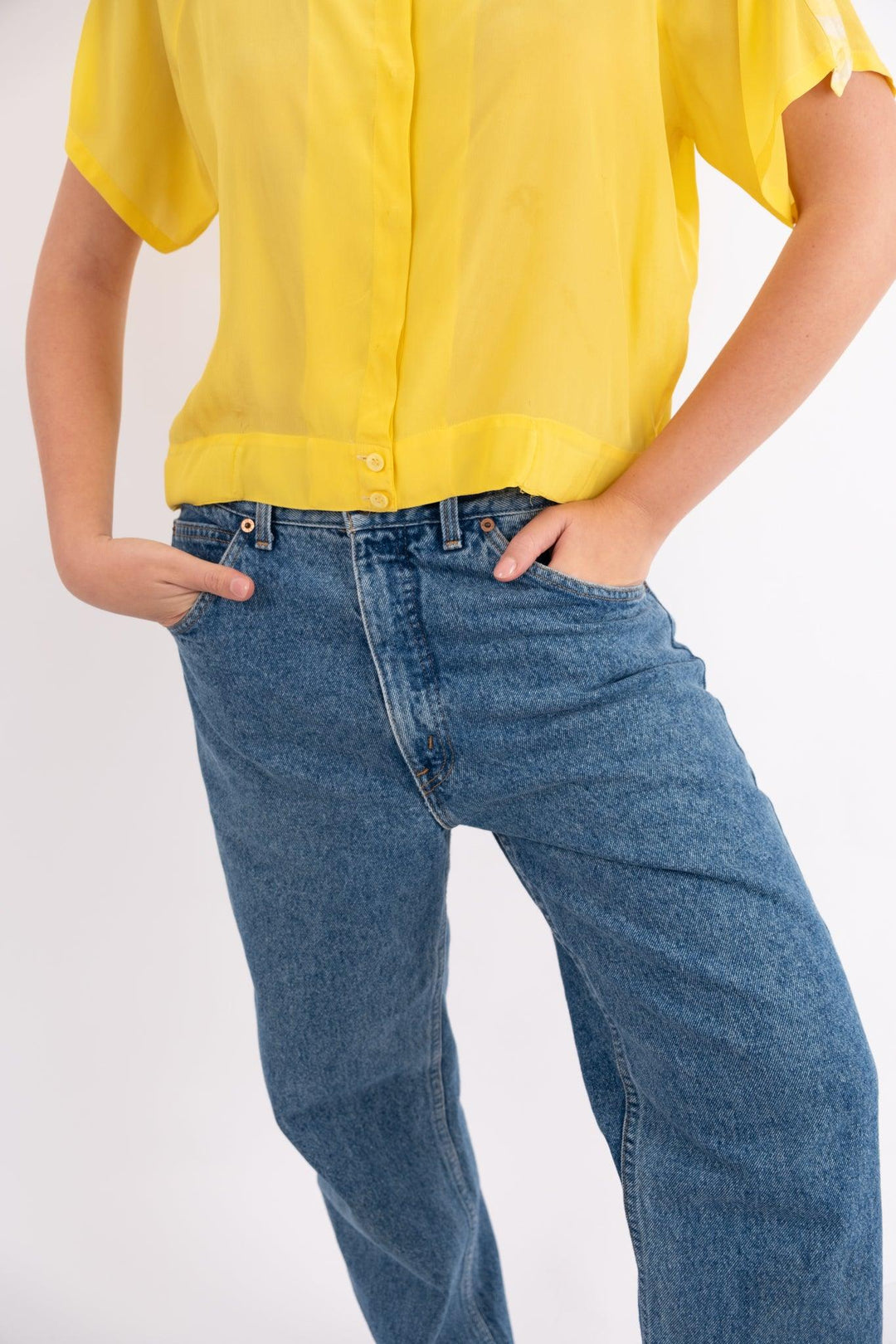 חולצת מכופתרת קצרה צהובה וינטג' - Volver