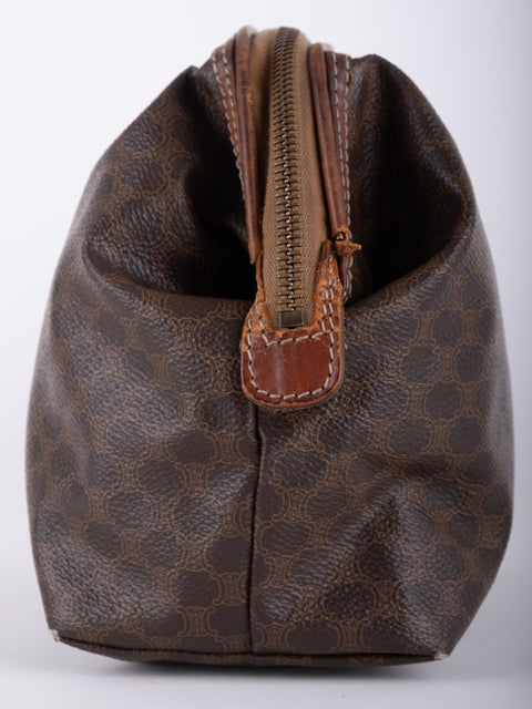 Celine Macadam Vintage Brown Rounded Cosmetic Bag