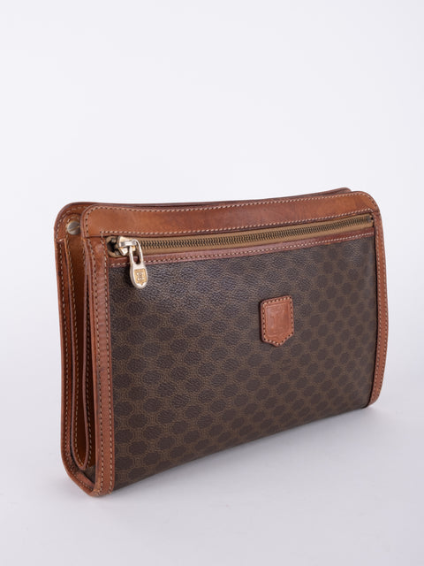 Celine Macadam Vintage Brown Zip Clutch