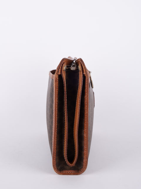 Celine Macadam Vintage Brown Zip Clutch