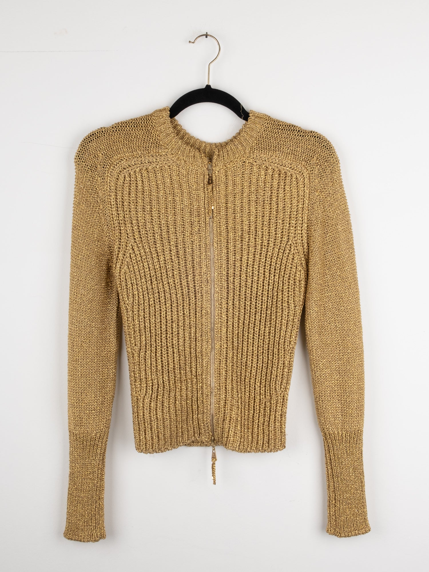 Louis Vuitton Ribbed Knit Zip Sweater Gold