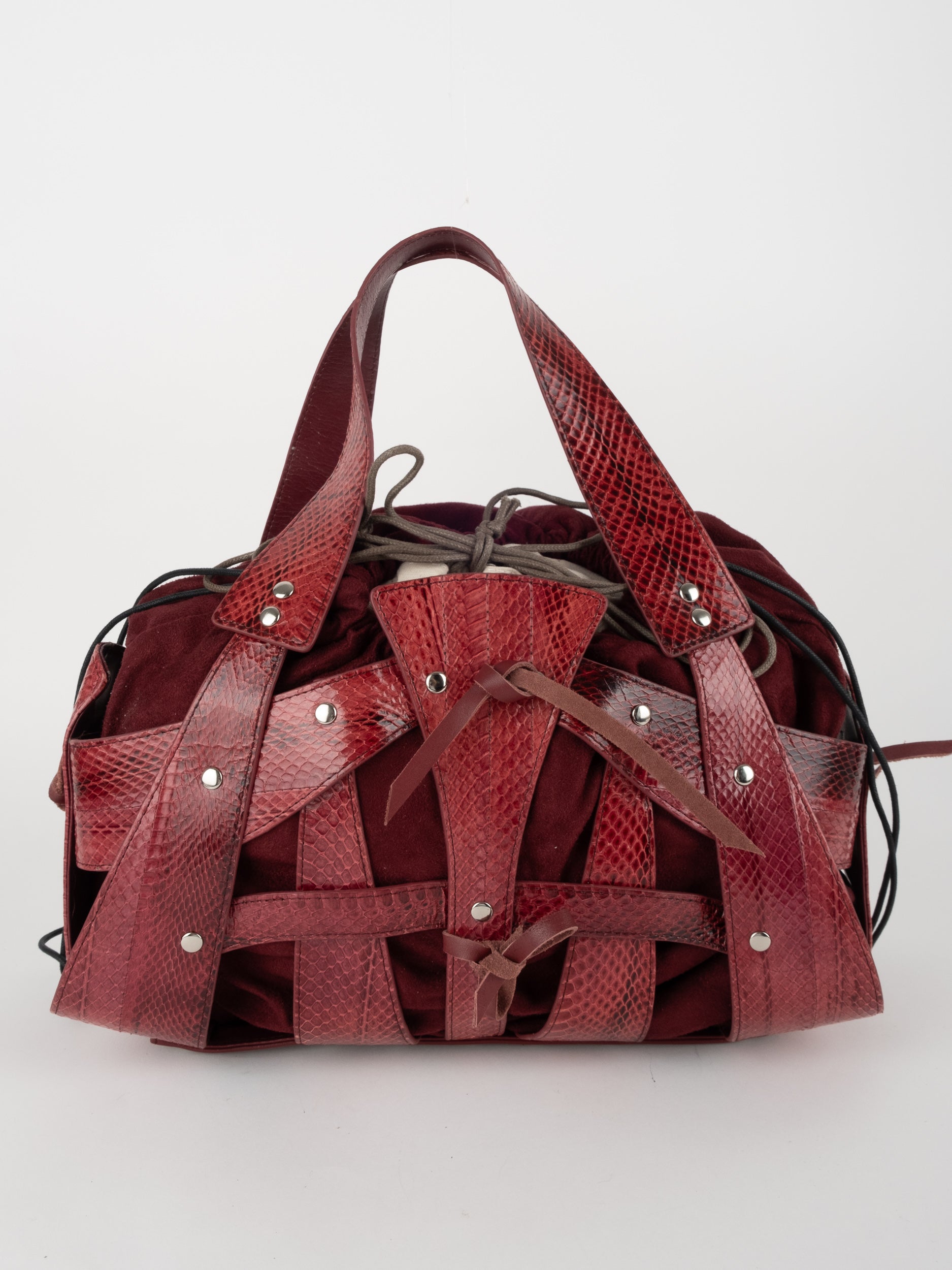 Vintage Python Leather Bucket Bag Red