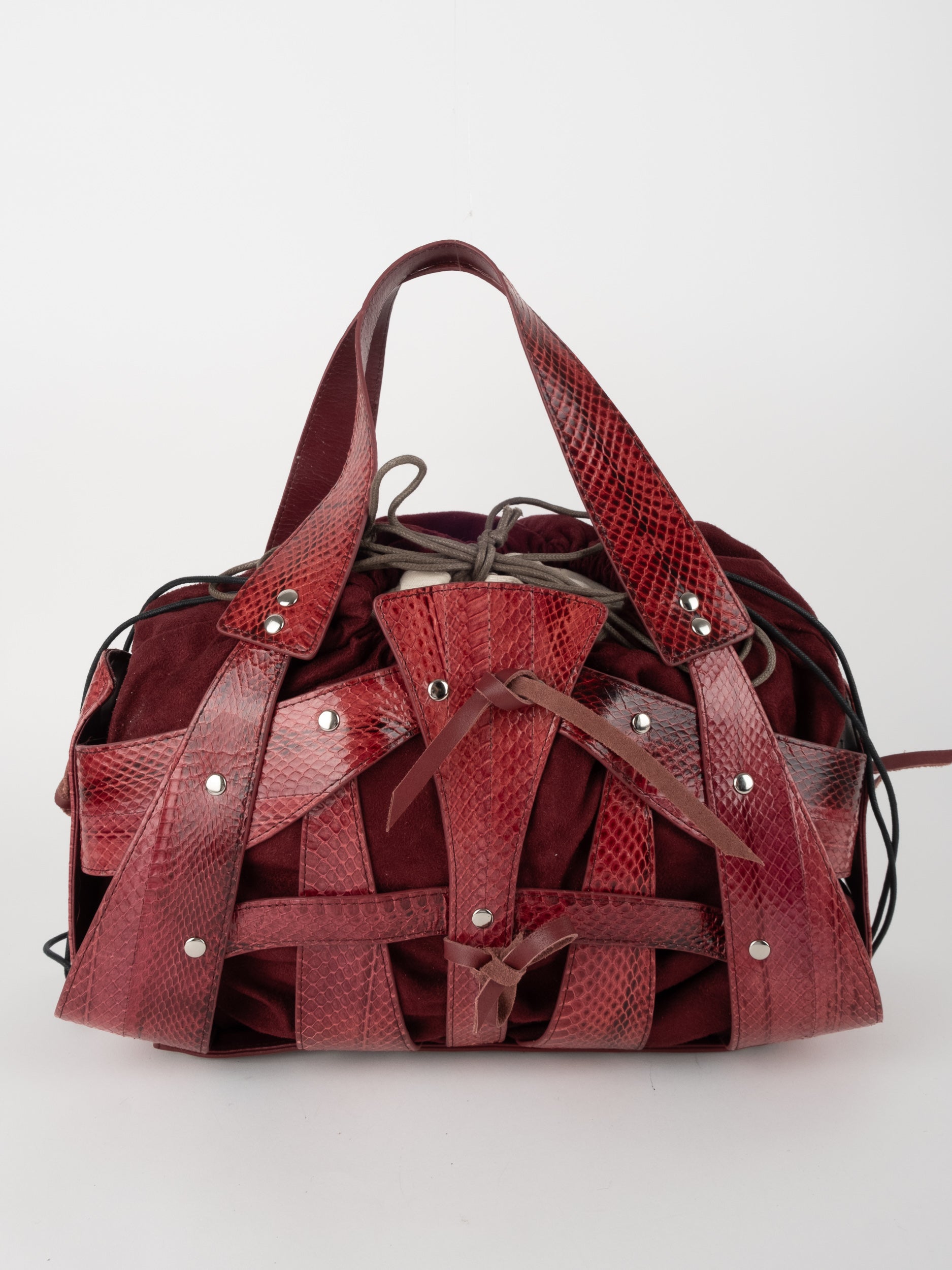 Vintage Python Leather Bucket Bag Red
