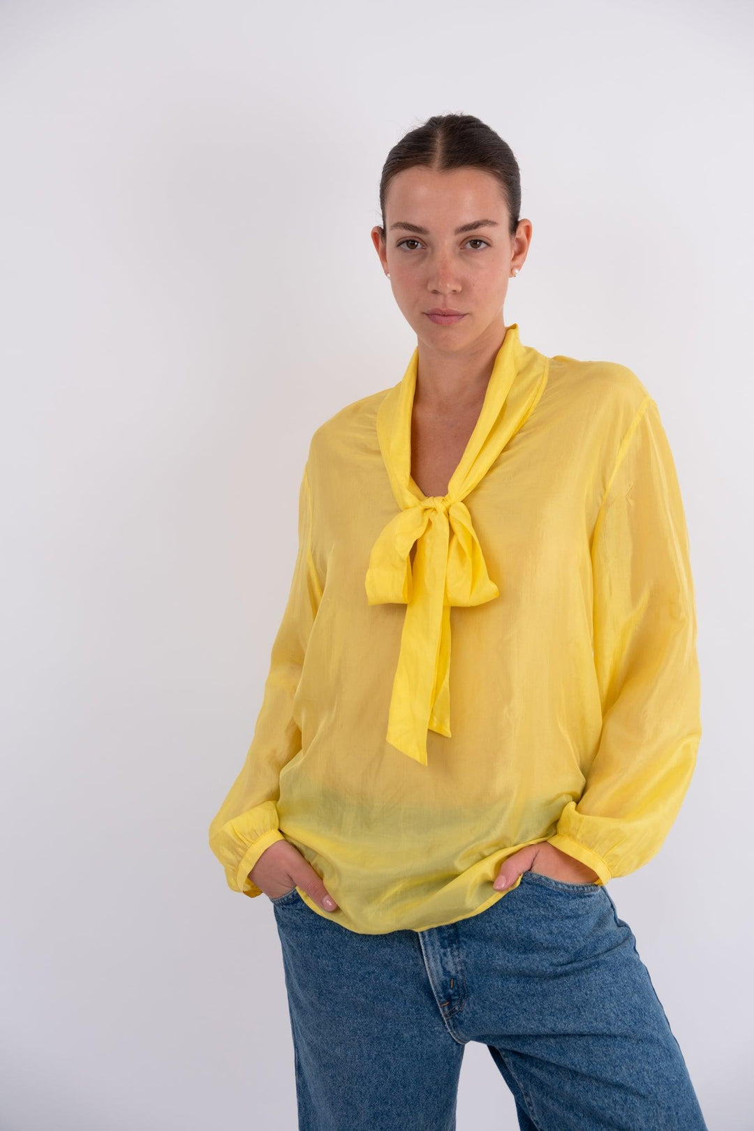 חולצת משי צהובה שקופה וינטג' - Volver