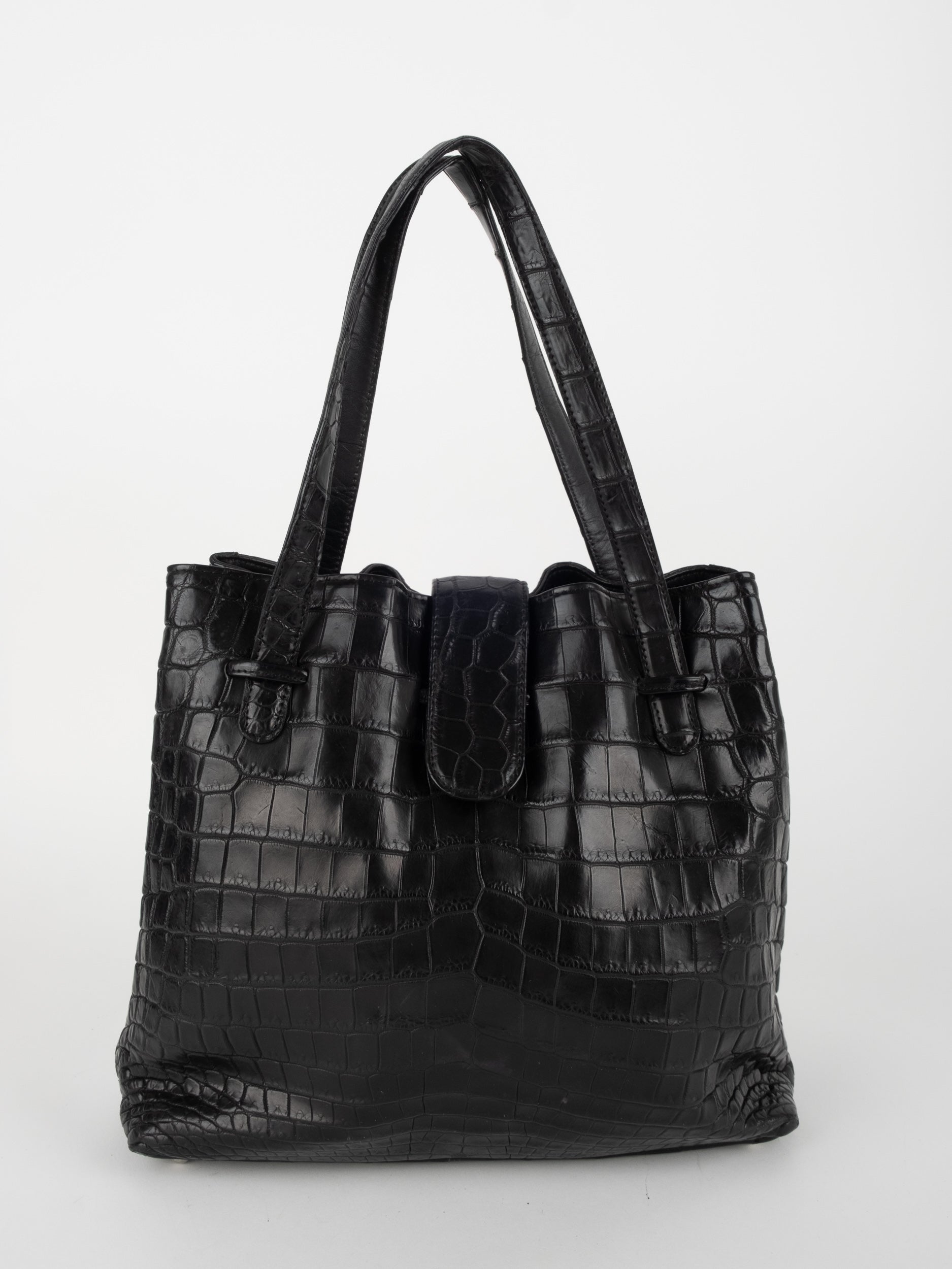Vintage Leather Croc Effect Shoulder Bag