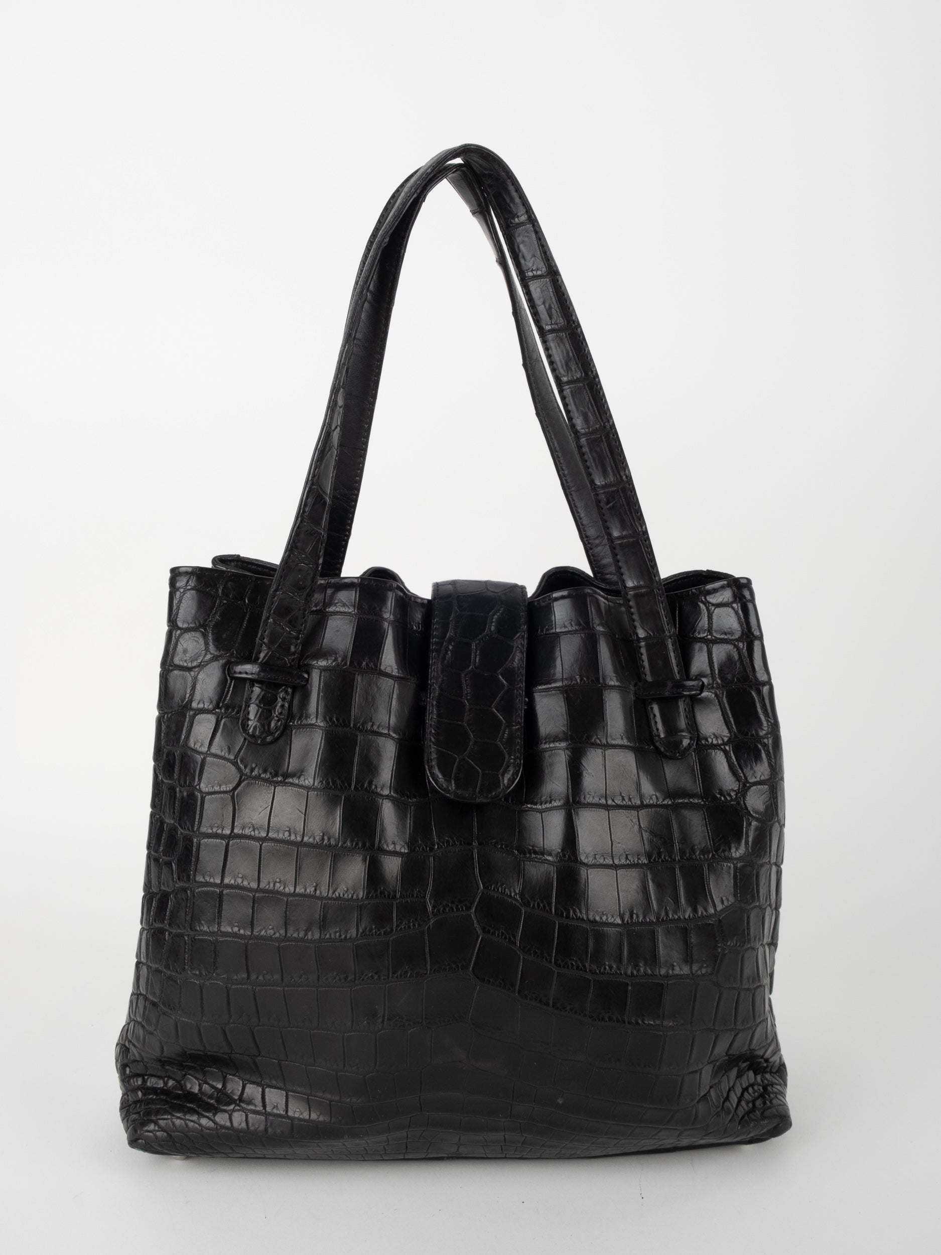 Vintage Leather Croc Effect Shoulder Bag